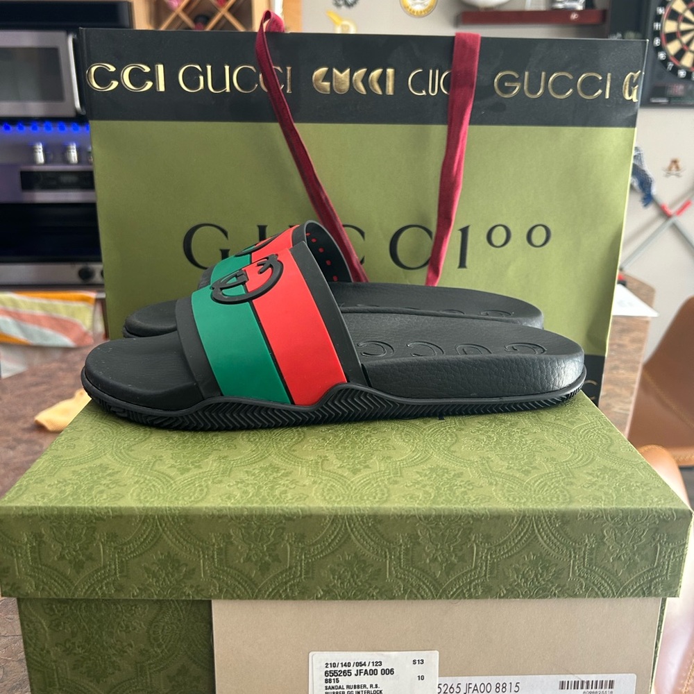 Gucci Black and Red Slide Sandals